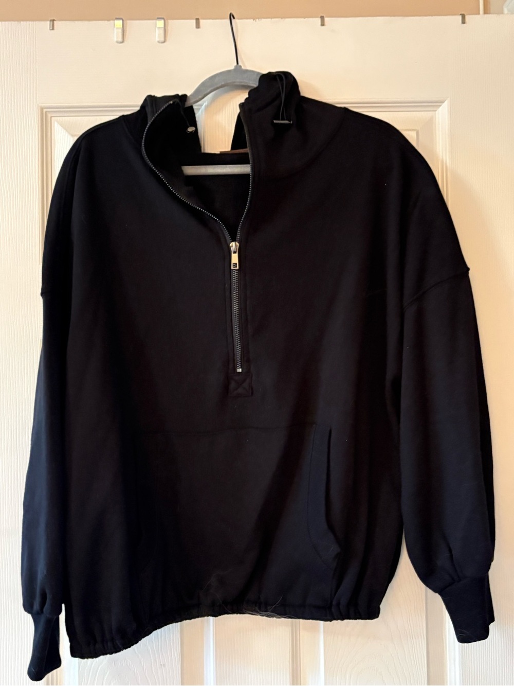 Zenana Black Half-Zip Hoodie large